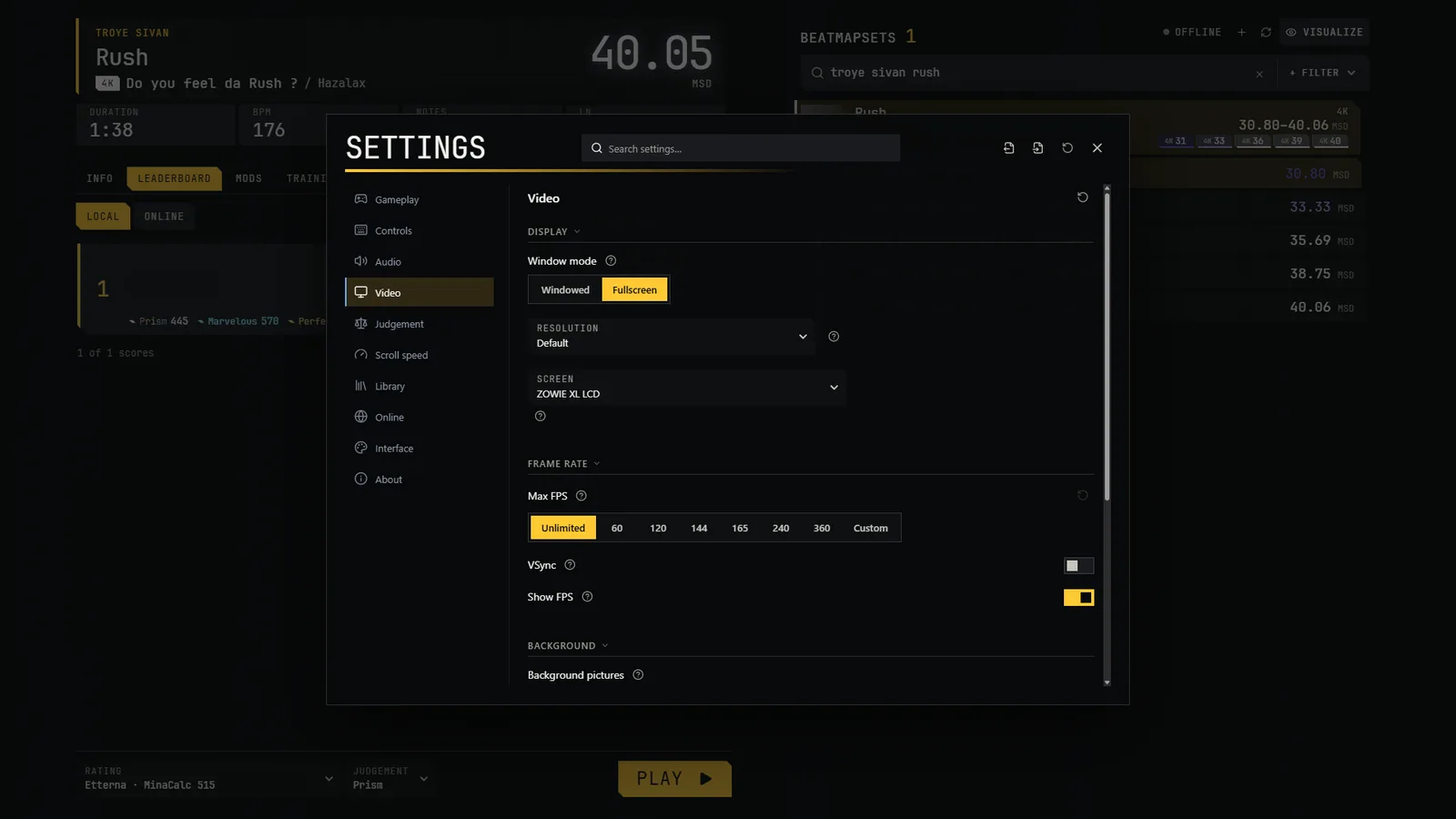 The Settings window with its category list